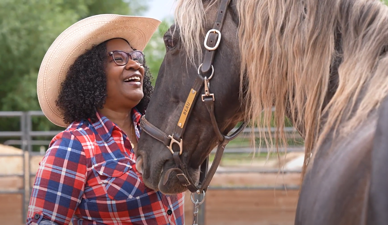 Black woman laughing with